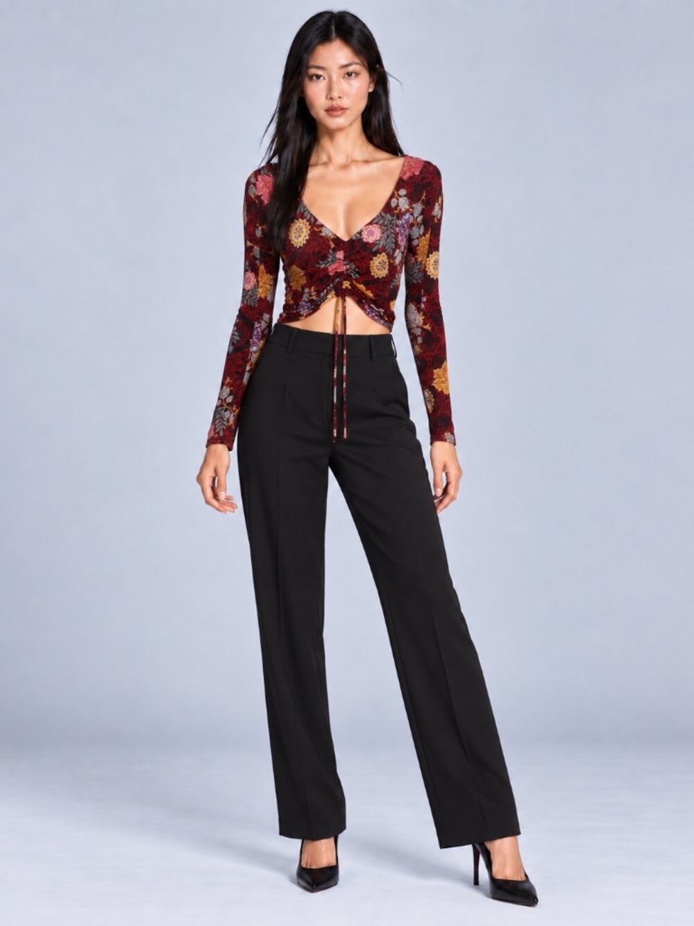 GUESS Los Angeles Floral Print Ruched Front Top – Size S - Picture 1 of 5